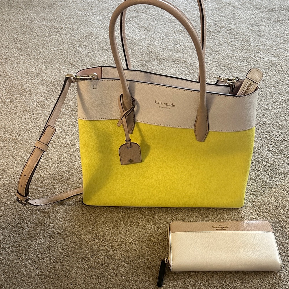 Eva colorblock Kate Spade Vibrant Yellow and Cream Satchel / wallet New